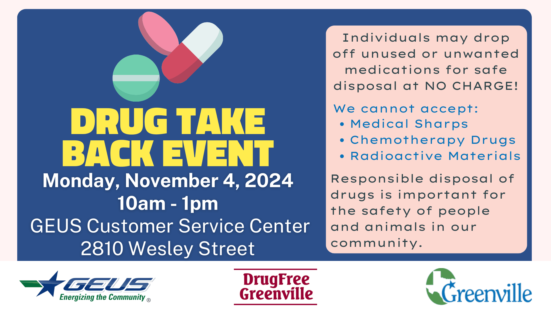 GEUS Drug Take Back Event Nov 4th